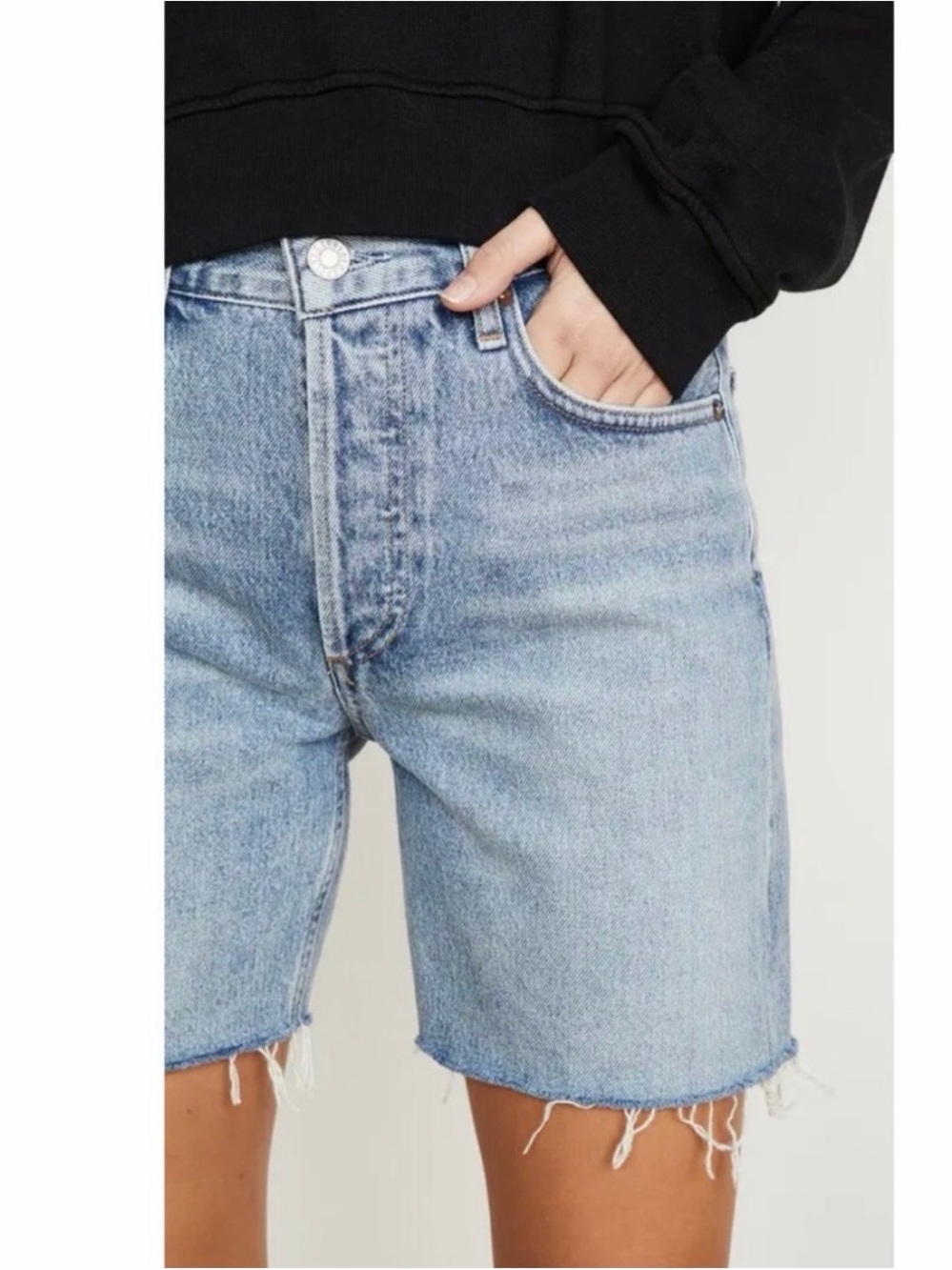Agolde Rumi Mid-Length Denim Shorts in Renewal